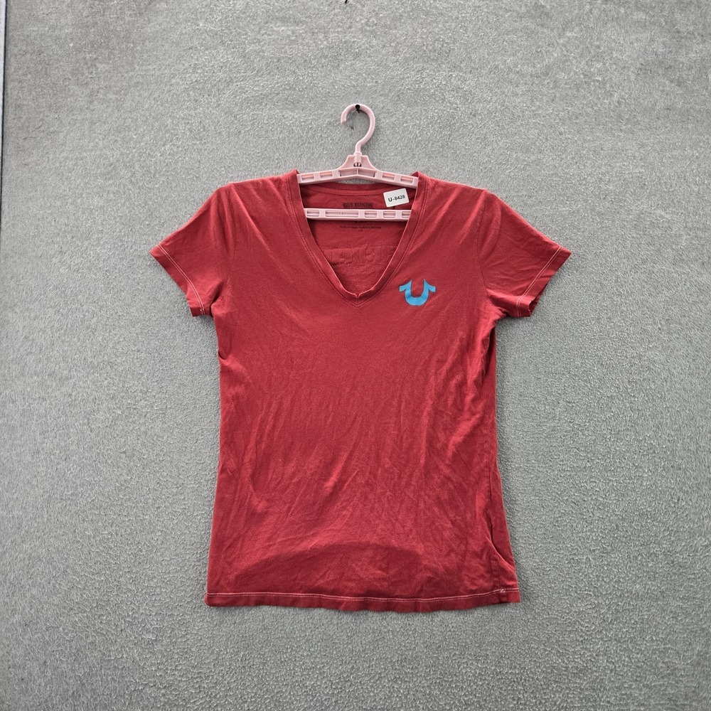 True Religion Men Shirt L Red Graphic Print Buddha Tour Logo Short  Sleeve READ
